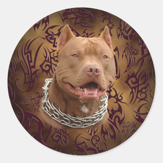 Adesivo Redondo Tatuagem tribal de Pitbull Brown (Frente)