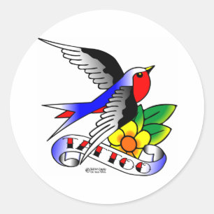 Adesivo Redondo Tatuagem velho da andorinha de Skool