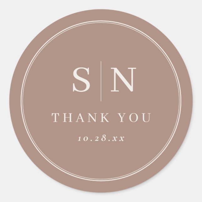 Adesivo Redondo Taupe Minimal and Chic | Wedding Initial (Frente)