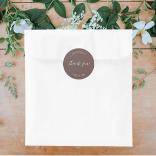 Adesivo Redondo Taupe Stylized Wedding Obrigado