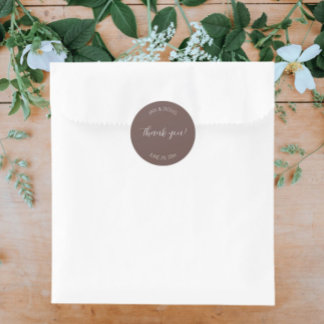 Adesivo Redondo Taupe Stylized Wedding Obrigado