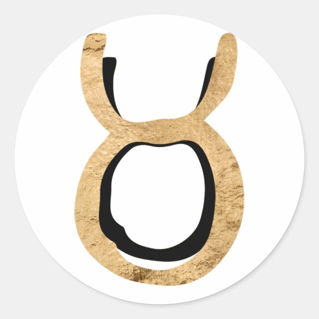 Adesivo Redondo Taurus bull martelado dourado símbolo zodíaco pret (Frente)