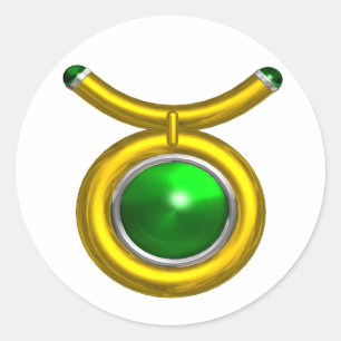 ADESIVO REDONDO TAURUS/DOURADO,VERDE EMERALD ZODIAC SINAL JEWEL
