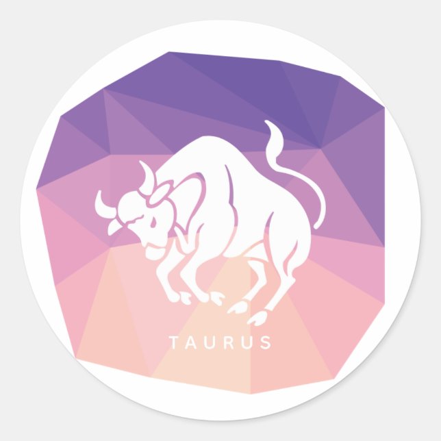 Adesivo redondo Taurus em fundo rosa/roxo (Frente)