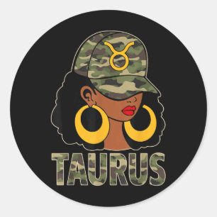 Adesivo Redondo Taurus Rainha Negra Boné Camoflauge Afro Girl