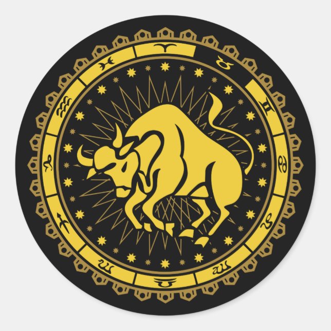 Adesivo Redondo Taurus - Sinal Zodiac - Símbolo - Horoscópio (Frente)