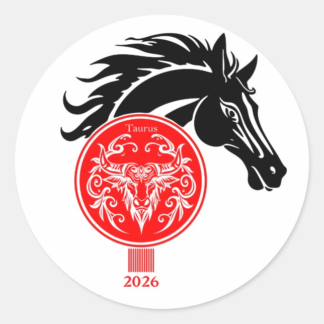 Adesivo Redondo Taurus x Year of the Horse 2026 (Frente)