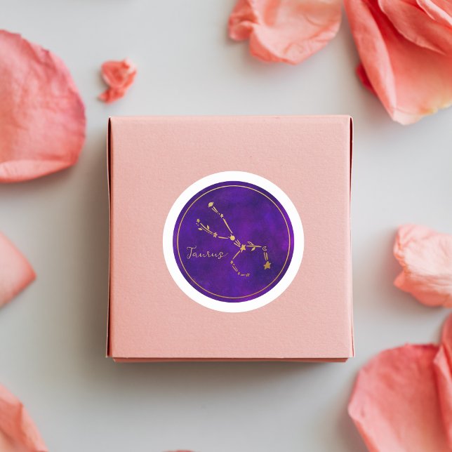 Adesivo Redondo Taurus Zodiac - Sinal de Folha de Ouro (Criador carregado)