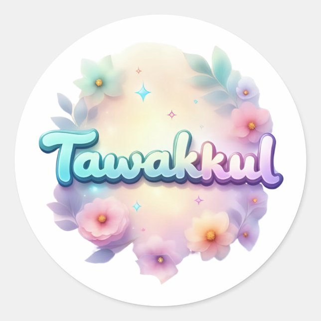 Adesivo Redondo Tawakkul Pastel Kawaii Style Sticker - Mot Islâmic (Frente)