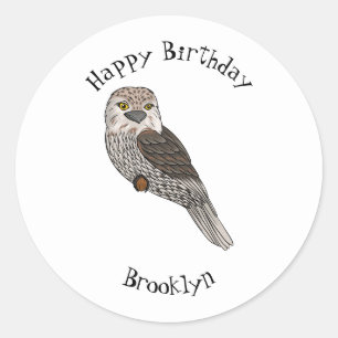 Adesivo Redondo Tawny frogmouth bird cartoon