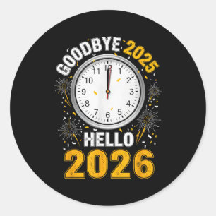 Adesivo Redondo Tchau 2025 Olá 2026 Camiseta Com Relógio Ano Novo