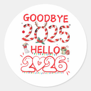 Adesivo Redondo Tchau 2025 Olá 2026 Feliz Natal Feliz Ano Novo 