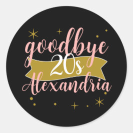 Adesivo Redondo Tchau 20 anos Design Personalizado de Aniversário 