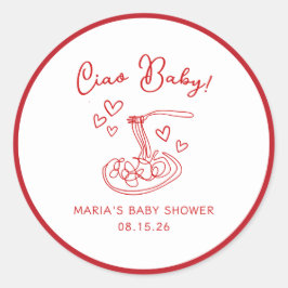 Adesivo Redondo Tchau, bebê! Chá de fraldas de massas italianas de