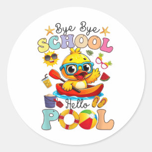 Adesivo Redondo Tchau Escola Alô Piscina Verão Breve Pato Engraçad