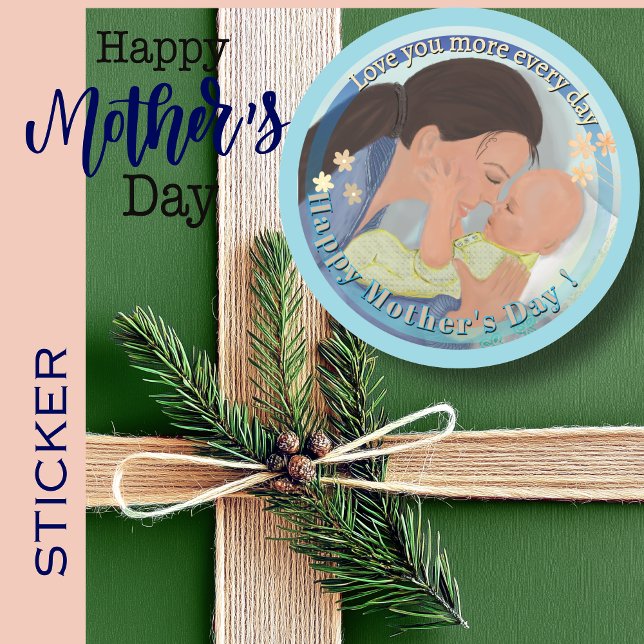 Adesivo Redondo Te amo mais Dia de as mães (Love you more Mother's Day Classic Round Sticker)