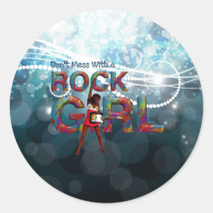 Adesivo Redondo Tê não se mexe com uma garota de rock