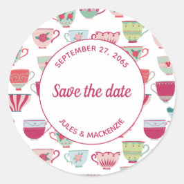 Adesivo Redondo Tea Cups Moderno Vintage Salvar Data