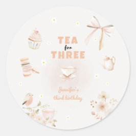 Adesivo Redondo Tea for Three Birthday Invitation for Girls