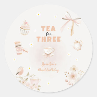 Adesivo Redondo Tea for Three Birthday Invitation for Girls