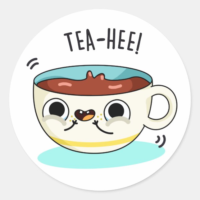 Adesivo Redondo Tea Hee Funny Tea Cup Pun (Frente)