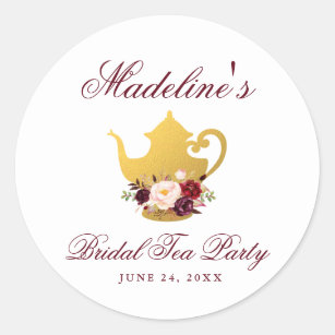 Adesivo Redondo Tea Party - Chá de panela Floral Burgundy