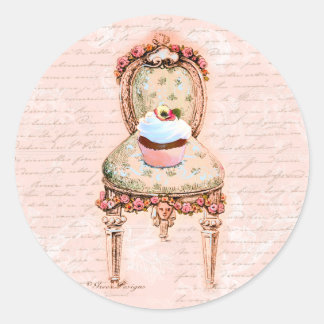Adesivo Redondo Tea Party Cupcake vitoriano francês Design