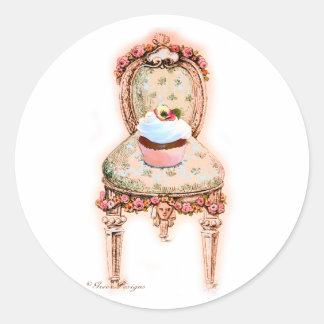 Adesivo Redondo Tea Party Cupcake vitoriano francês Design