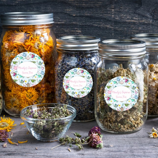 Adesivo Redondo Tea Personalizada com Padrão de Festa de Chá Alto (Criador carregado)