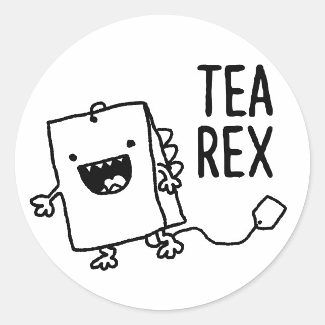 Adesivo Redondo Tea Rex Tea Bag Engraçado Cartoon Pun (Frente)