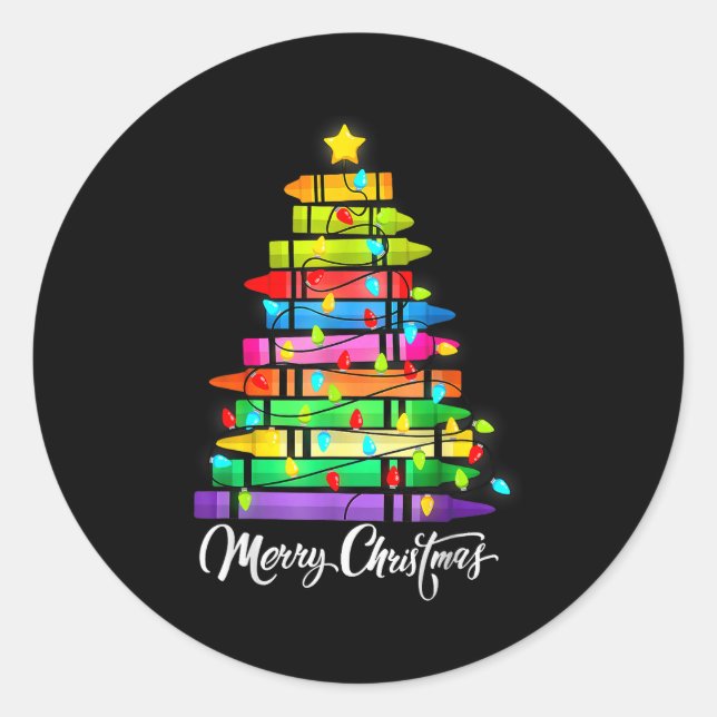 Adesivo Redondo Teacher Crayon Merry Christmas Tree Lights School  (Frente)