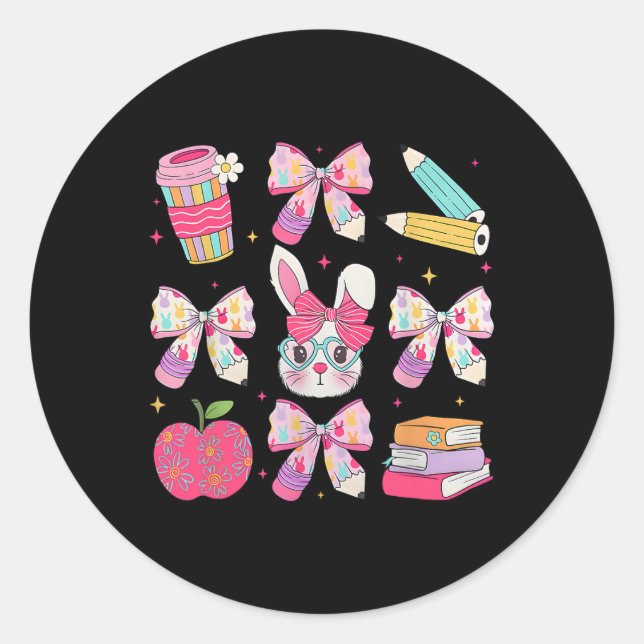 Adesivo Redondo Teacher Easter Coquette Happy Easter Cute Bunny Te (Frente)