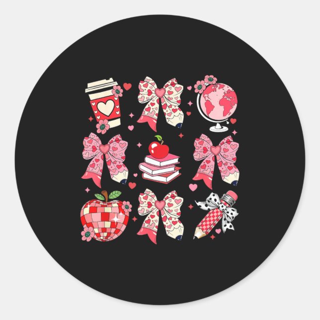 Adesivo Redondo Teaching Is A Work Of Heart Pencil Bow Teacher Val (Frente)