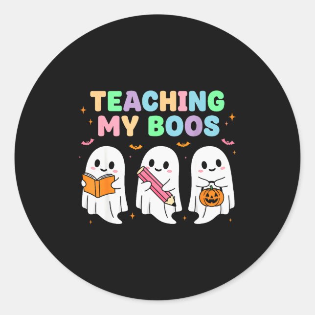 Adesivo Redondo Teaching My Boos Soky Teacher Women Cute Ghost  (Frente)
