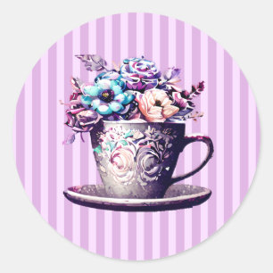 Adesivo Redondo Teacup bonito com Flores