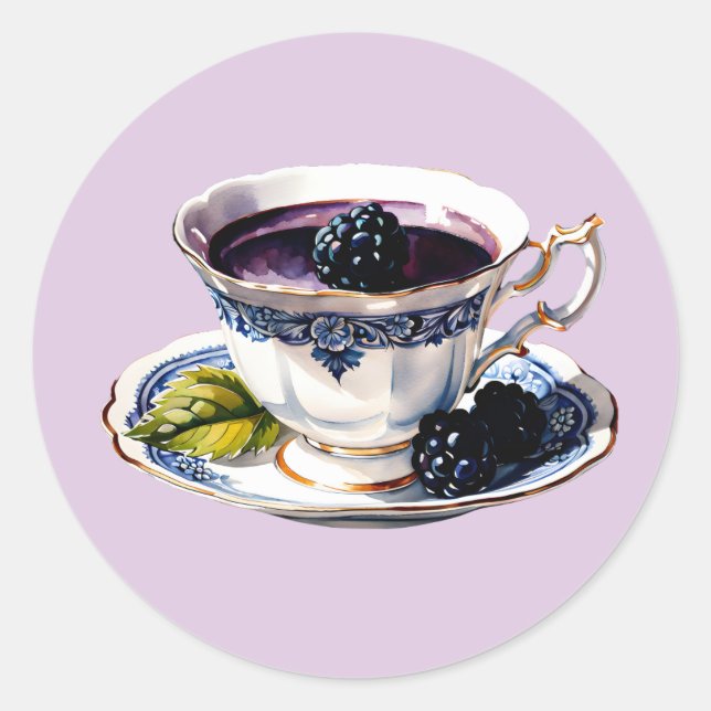 Adesivo Redondo Teacup Pastel Elegance Blackberry & Blooms (Frente)