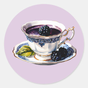 Adesivo Redondo Teacup Pastel Elegance Blackberry & Blooms