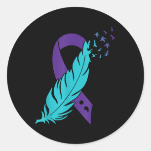 Adesivo Redondo Teal & Suicídio de Semicolão de Folha Roxa
