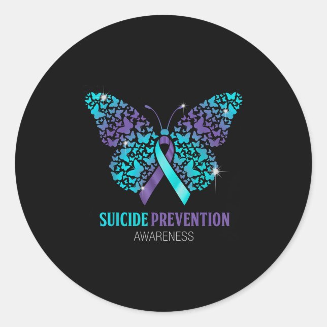 Adesivo Redondo Teal And Purple Butterfly Suicide Prevention Aware (Frente)