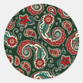 Adesivo Redondo Teal and Red Paisley Sticker Set