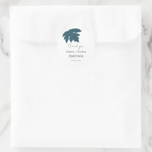 Adesivo Redondo Teal Autumn Maple Leaf Wedes Favoritos Obrigado