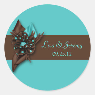 Adesivo Redondo Teal Blue and Brown Save The Date Sticker