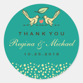 Adesivo Redondo Teal Blue Love Doodle Wedle Favor Sticker