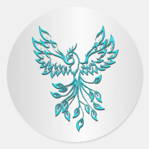 Adesivo Redondo Teal Blue Phoenix com nome em prata