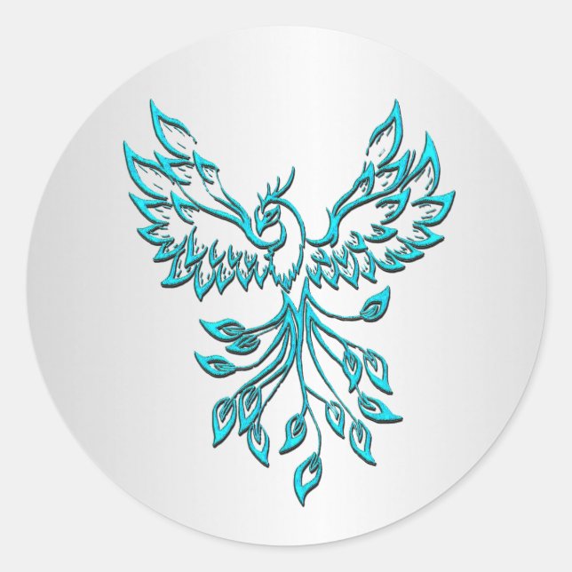 Adesivo Redondo Teal Blue Phoenix na Prata (Frente)