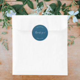 Adesivo Redondo Teal Blue Stylized Wedding Obrigado