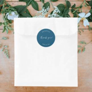 Adesivo Redondo Teal Blue Stylized Wedding Obrigado