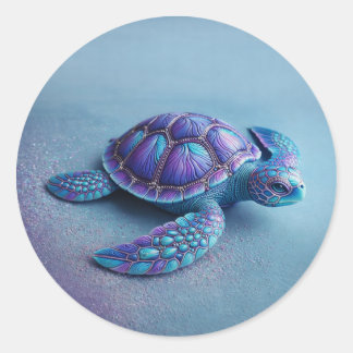 Adesivo Redondo teal blue Turtle – Minimal Ocean Animal Gift