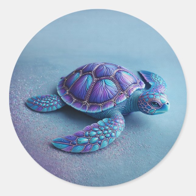 Adesivo Redondo teal blue Turtle – Minimal Ocean Animal Gift (Frente)