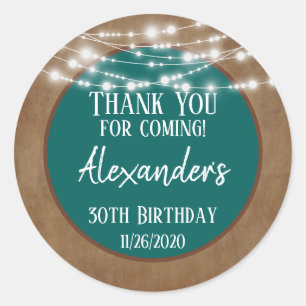 Adesivo Redondo Teal Brown Lights Obrigado Aniversário Favor Tags